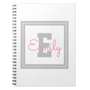 Niedlicher Gerahmter Name und Monogramm   Light Gr Notizblock
