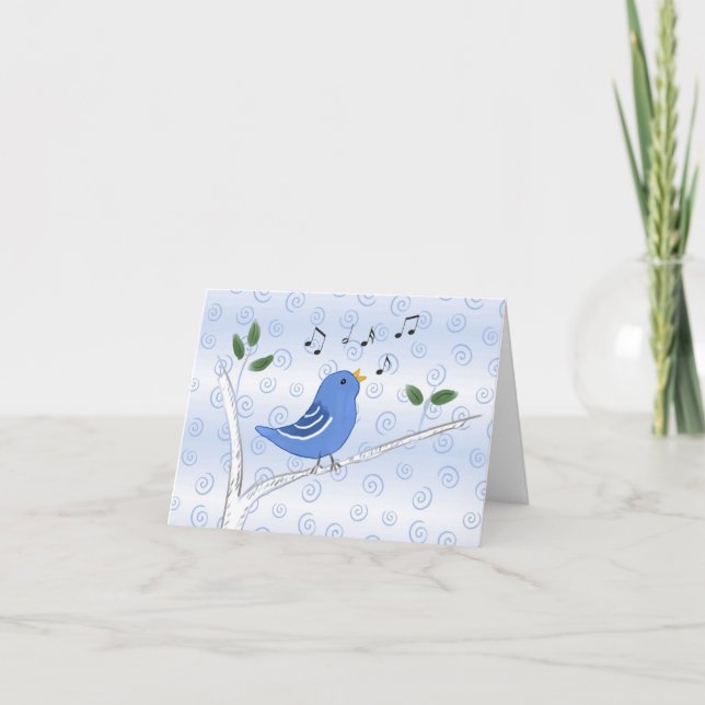 Niedlicher Gesang-blaue Vogel-Anmerkungs-Karte Karte (Vorderseite)