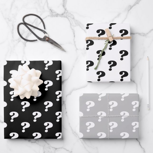Niedlicher Geschenkkarton (Fragezeichen), schwarz  Geschenkpapier Set (Vorderseite)