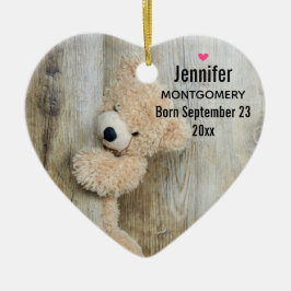 Niedlicher gestopfter Bär Rustikales Baby Geburtsd Keramik Ornament