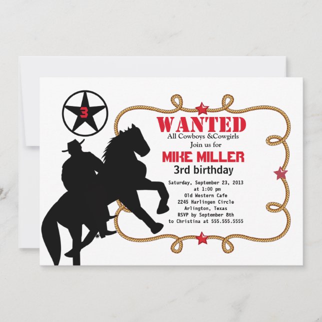 Niedlicher Gewollt Western Cowboy Einladung (Vorderseite)