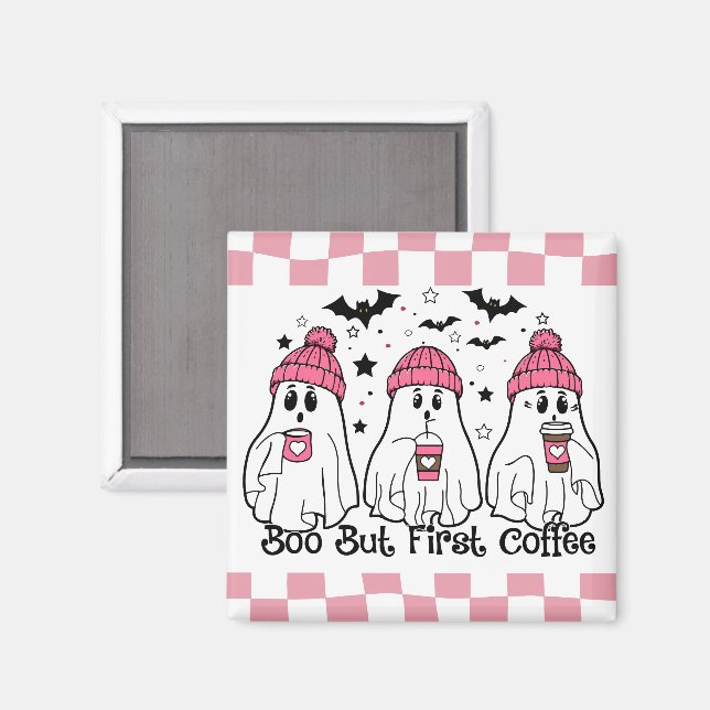 Niedlicher Ghost-Kaffee Rosa Magnet (Vorderseite/Rückseite)