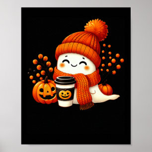 Niedlicher Ghost Pumpkin Gewürz Cup Halloween Herb Poster