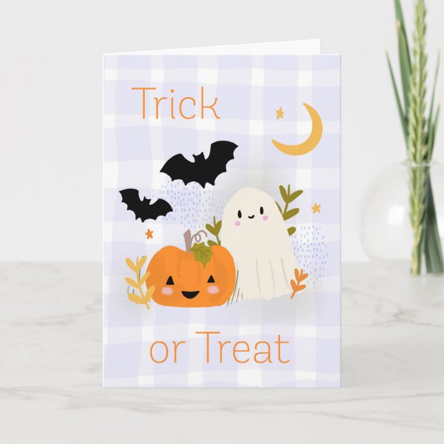 Niedlicher Ghost & Pumpkin Halloween Fall Trick od Karte (Vorderseite)