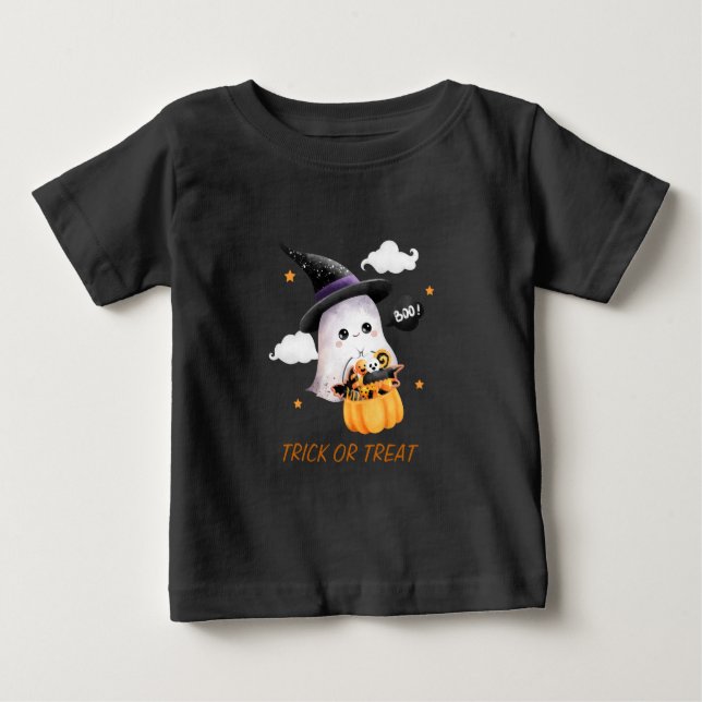 Niedlicher Ghost-Trick oder Treat-Kids-Halloween-T Baby T-shirt (Vorderseite)