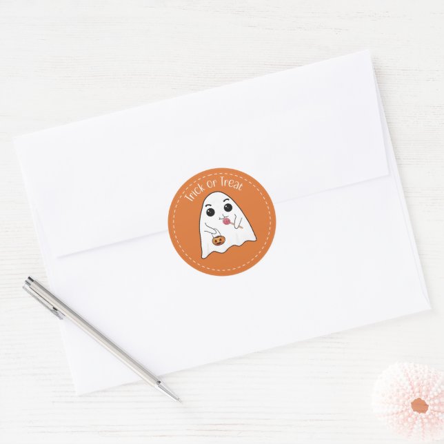 Niedlicher Ghost-Trick oder -Treatenhaus-Etikett Runder Aufkleber (Umschlag)