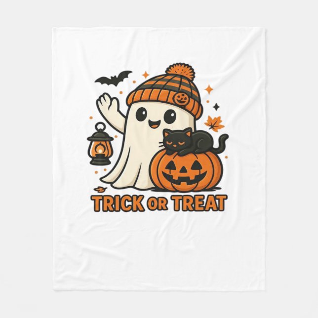 Niedlicher Ghost und Black Cat Trick oder Treat Cl Fleecedecke (Vorderseite)