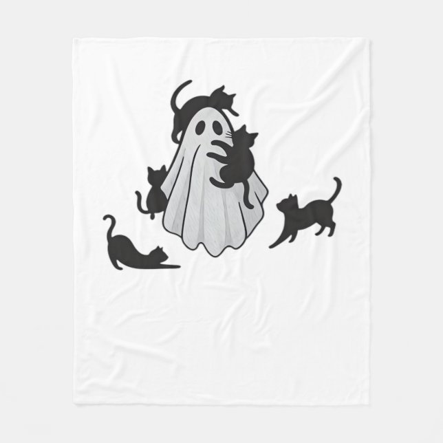 Niedlicher Ghost und Black Cats Klassischer T - Sh Fleecedecke (Vorderseite)