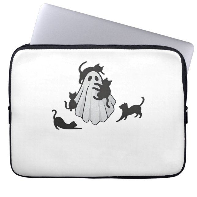 Niedlicher Ghost und Black Cats Klassischer T - Sh Laptopschutzhülle (Vorderseite)