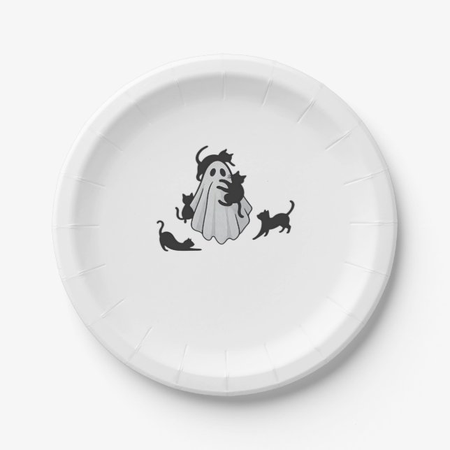 Niedlicher Ghost und Black Cats Klassischer T - Sh Pappteller (Vorderseite)