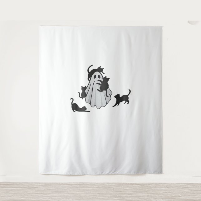 Niedlicher Ghost und Black Cats Klassischer T - Sh Wandteppich (Vorderseite)