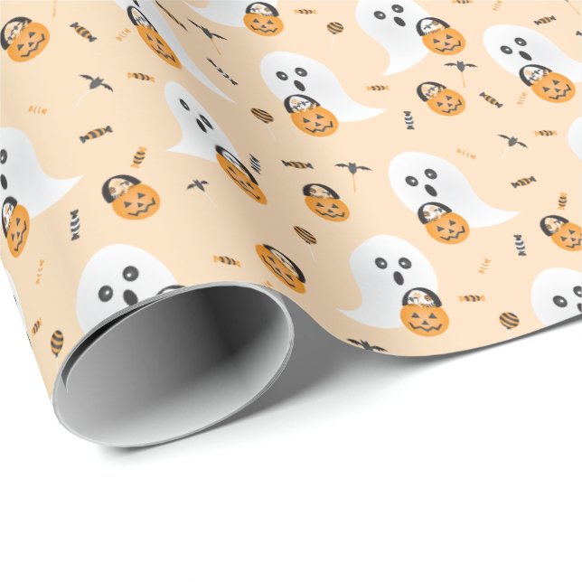 Niedlicher Ghosts Trick oder Behandlung von Candy  Geschenkpapier (Rolleneckpunkt)