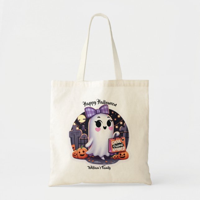 Niedlicher Ghoul-Freund genehmigt Halloween Tragetasche (Vorne)