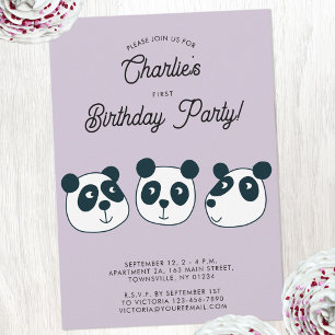 Niedlicher Gigant Panda Bär Erste Geburtstagsparty Einladung