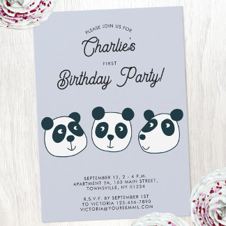 Niedlicher Gigant Panda Bär Erste Geburtstagsparty Einladung