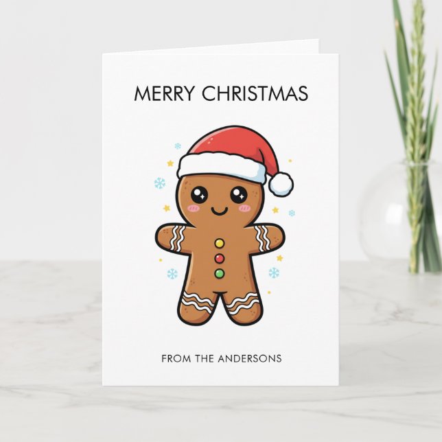 Niedlicher Gingerbrot Mann mit Weihnachtsmannmütze Karte (Vorderseite)