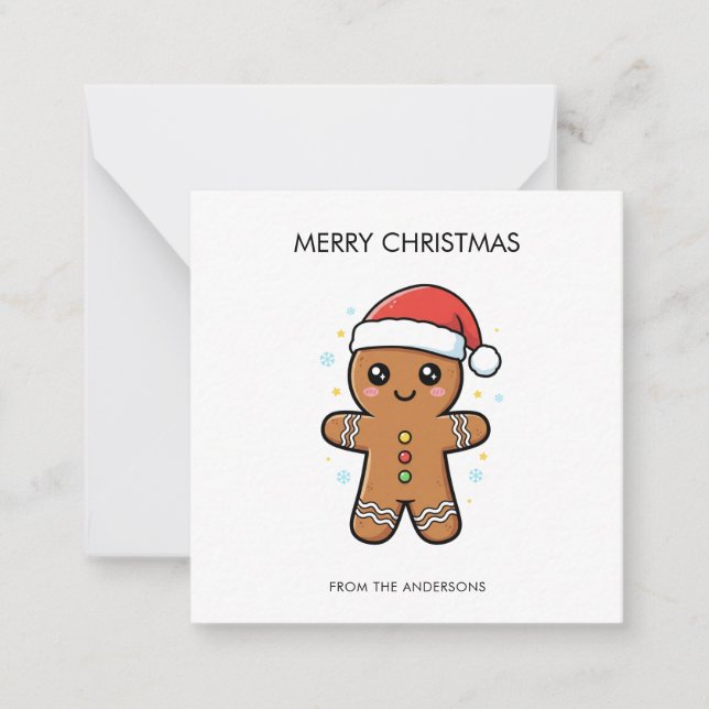 Niedlicher Gingerbrot Mann mit Weihnachtsmannmütze Mitteilungskarte (Vorderseite)