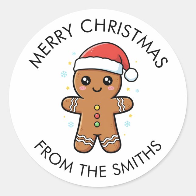 Niedlicher Gingerbrot Mann mit Weihnachtsmannmütze Runder Aufkleber (Vorderseite)