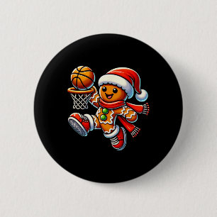 Niedlicher Gingerbrot Mann spielt Basketball Weihn Button