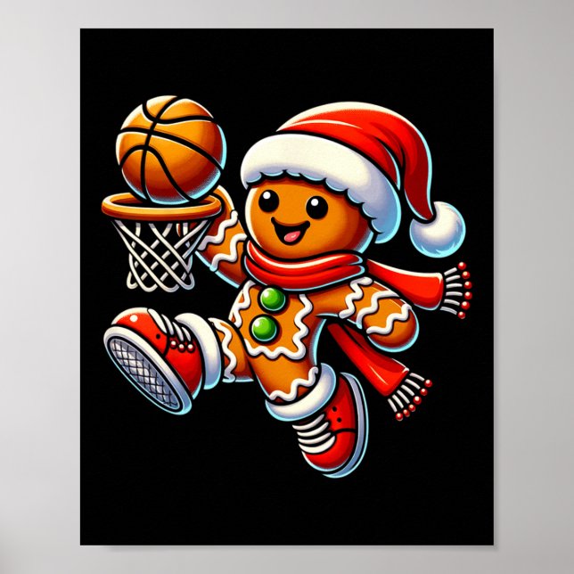 Niedlicher Gingerbrot Mann spielt Basketball Weihn Poster (Vorne)