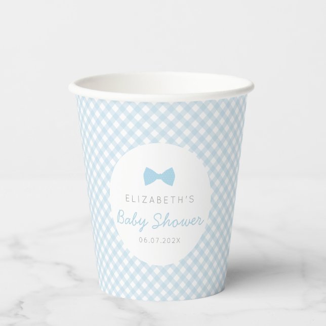 Niedlicher Gingham-Bogen-Krawatte Kinderdusche Pappbecher (Vorderseite)