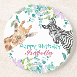 niedlicher Giraffe Zootieren Dschungel Floral Gebu Getränkeuntersetzer