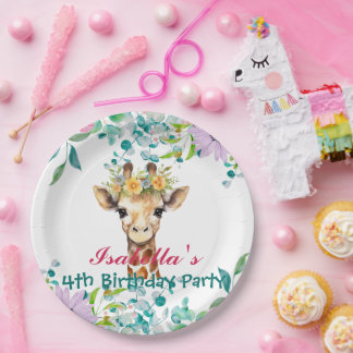 niedlicher Giraffe Zootieren Dschungel Floral Gebu Pappteller