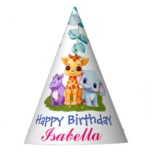 niedlicher Giraffe Zootieren Dschungel Floral Gebu Partyhütchen