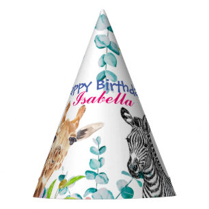 niedlicher Giraffe Zootieren Dschungel Floral Gebu Partyhütchen