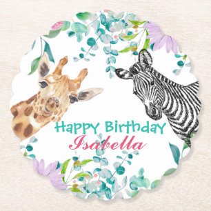 niedlicher Giraffe Zootieren Dschungel Floral Gebu Untersetzer