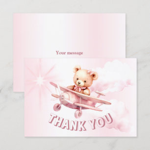 Niedlicher Girl Baby Bear Pilot Rosa Flugzeug Schö Dankeskarte