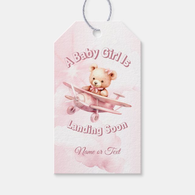 Niedlicher Girl Baby Bear Pilot Rosa Flugzeug Schö Geschenkanhänger (Vorderseite)