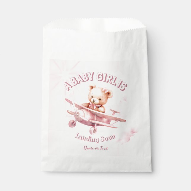 Niedlicher Girl Baby Bear Pilot Rosa Flugzeug Schö Geschenktütchen (Vorderseite)