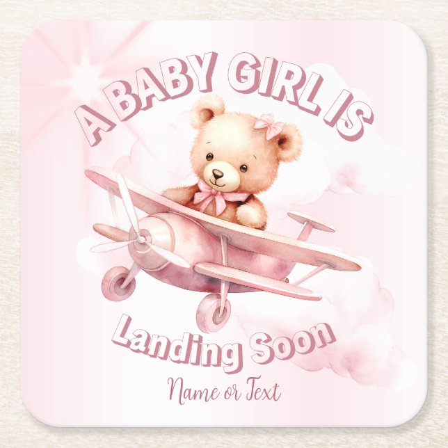 Niedlicher Girl Baby Bear Pilot Rosa Flugzeug Schö Rechteckiger Pappuntersetzer (Vorderseite)