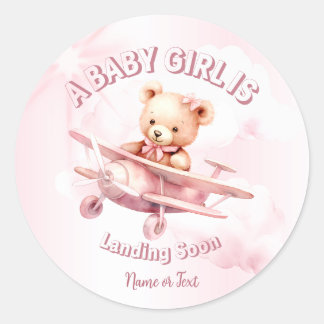 Niedlicher Girl Baby Bear Pilot Rosa Flugzeug Schö Runder Aufkleber