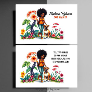 Niedlicher Girl Dog Walker Pet Sitter Floral Visitenkarte