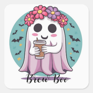Niedlicher Girl Ghost-Kaffee rosa Custom-Aufkleber Quadratischer Aufkleber