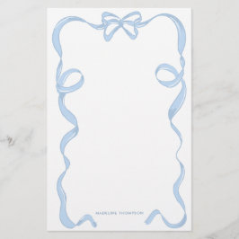 Niedlicher Girl Light Blue Bow Ribbon-Rahmen Briefpapier