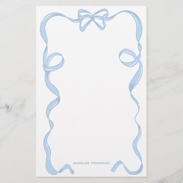 Niedlicher Girl Light Blue Bow Ribbon-Rahmen Briefpapier (Vorderseite)