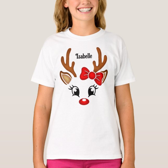 Niedlicher Girl Rentier T - Shirt (Vorderseite)