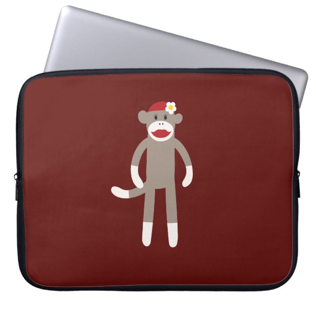 Niedlicher Girl-Sock-Affe auf Red Laptopschutzhülle (Vorderseite)