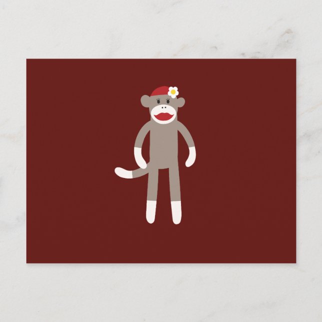 Niedlicher Girl-Sock-Affe auf Red Postkarte (Vorderseite)