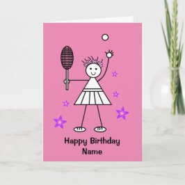 Niedlicher Girl Tennis Player Rosa Geburtstagskart Karte