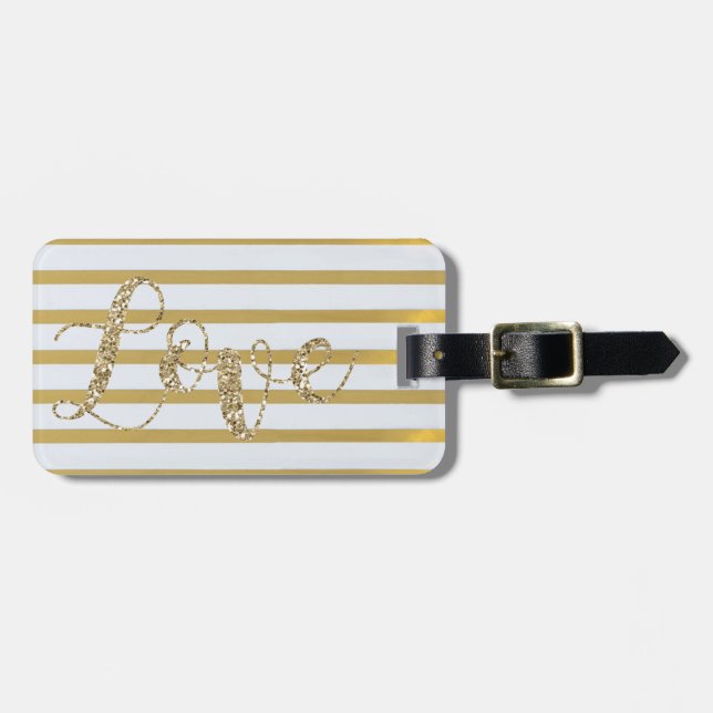 Niedlicher Girly-Gold-Glitzer, gestreift, Liebe-Pe Gepäckanhänger (Vorderseite horizontal)