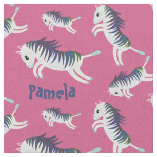 Niedlicher Girly Pink Individuelle Name Zebra gedr Stoff