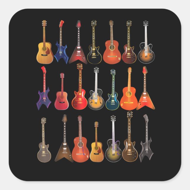 Niedlicher Gitarrenrock und Roll-Musikinstrumente  Quadratischer Aufkleber (Vorderseite)