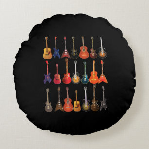 Niedlicher Gitarrenrock und Roll-Musikinstrumente Rundes Kissen