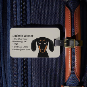 Niedlicher, glatter Schwarz und Tan-Dackel-Hund Gepäckanhänger