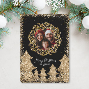 Niedlicher Glitzer Gold Frohe Weihnachtsfamilie Fo Einladung