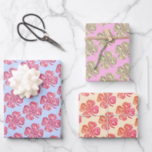 Niedlicher Glitzer Lucky Clover Pink Blue Beige Geschenkpapier Set
